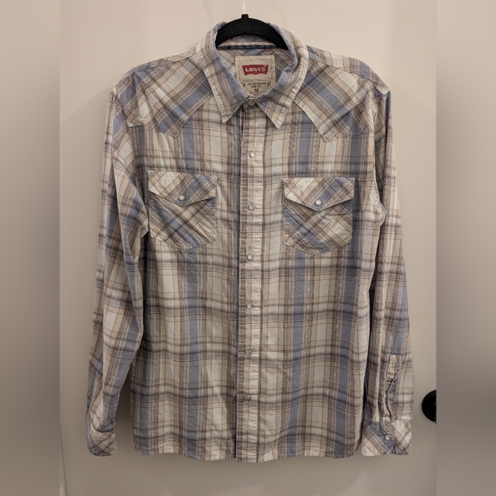 Levi's Men's Casual Plaid Shirt - Blue and Tan